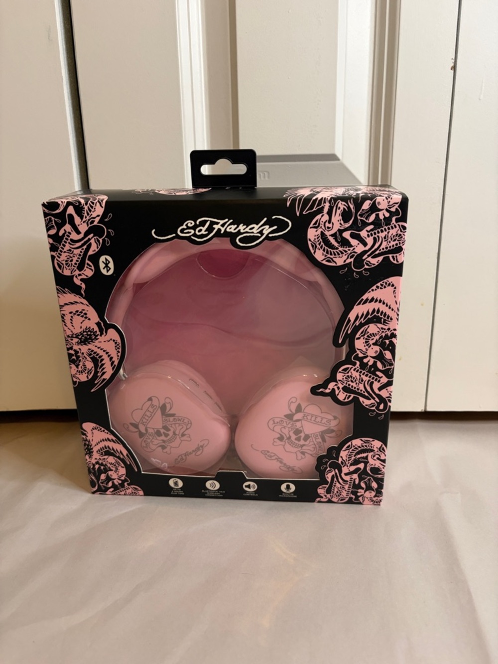 Ed Hardy Pink Tattoed On-Ear Headphones
